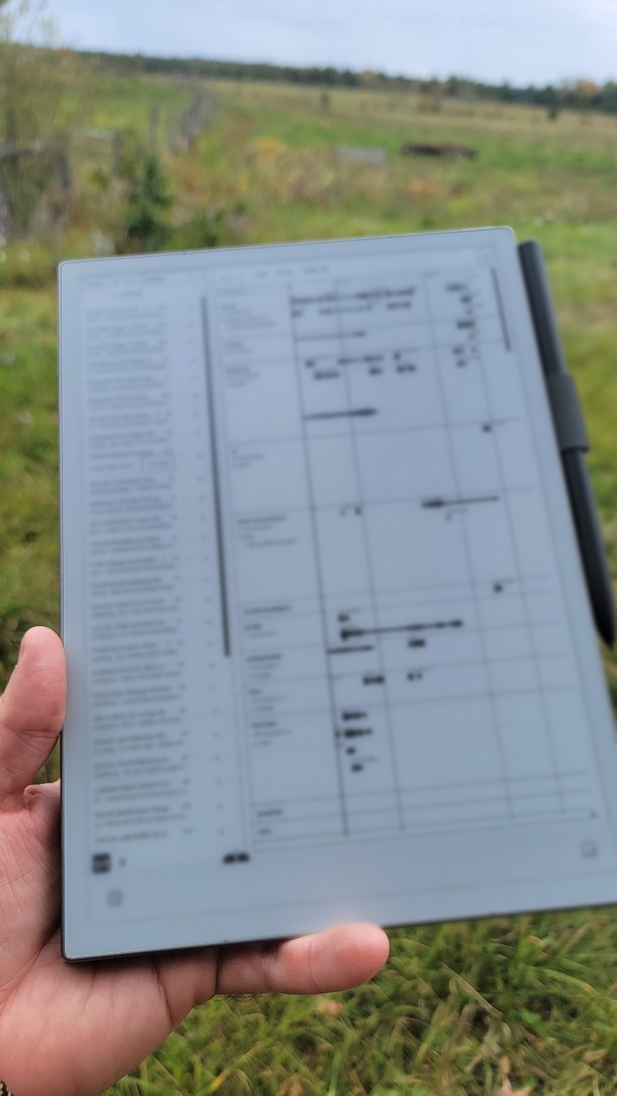 Chattering on an e-ink tablet, held outdoors in a field